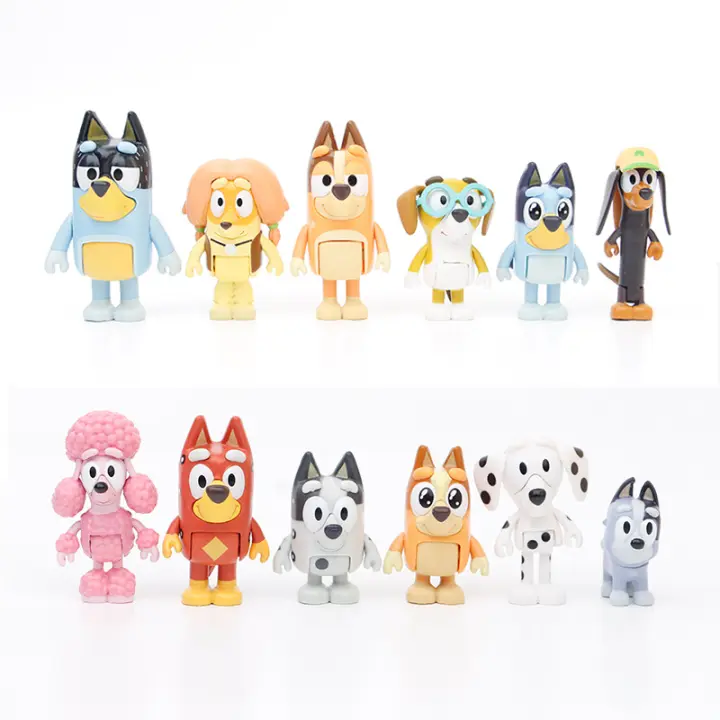 Paquete de Caracteres de Familia Heeler Bluey 12 Piezas de Modelos de Juguetes con Articulaciones Móviles Figuras de Muñecas de Casa de Juego de Familias y Amigos - 1