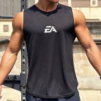Novedad de verano al aire libre, camisa con parte inferior de malla y cuello redondo con estampado 3D para hombre, camisa deportiva para fitness, natación, correr, chaleco cómodo sin mangas - details 2