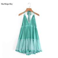 SheMujerSky-vestidos de verano con espalda descubierta y empalme, vestidos con cuello en V y cuello Halter, vestido de noche para mujer - details 2
