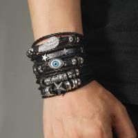 Juego de 5 pulseras trenzadas estilo Punk con forma de estrella y ala de mal de ojo, con cuero Pu y cuentas - details 3