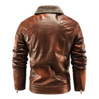 Abrigo de lana para hombre para mantener el calor, Tops con cuello extraíble a la moda, chaqueta de cuero con solapa sólida gruesa y holgada para exteriores, invierno - details 2