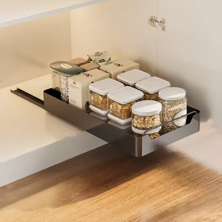 Estante de almacenaje para cocina de acero al carbono, bandeja de almacenamiento tipo cajonera extraíble de alta resistencia, gran capacidad con rieles deslizantes - 1