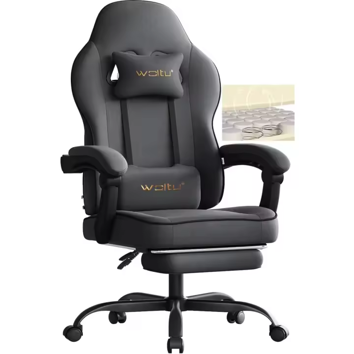 Oficina con Reposabrazos y Soporte Lumbar, Silla Gaming Giratoria con Asiento Amplio y Lleno de Muelle, - 1