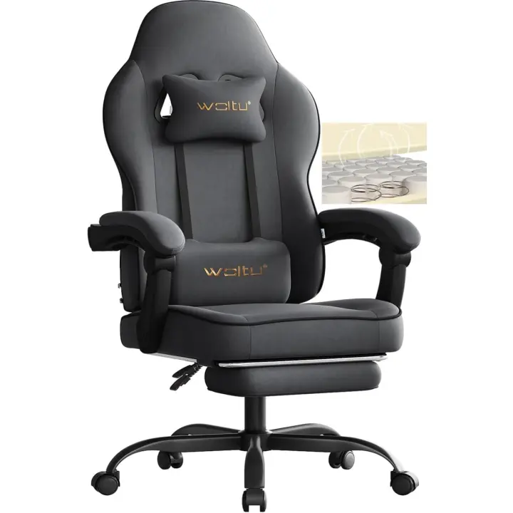 Oficina con Reposabrazos y Soporte Lumbar, Silla Gaming Giratoria con Asiento Amplio y Lleno de Muelle, - 1
