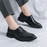 Zapatos formales con cremallera lateral de empalme clásico para hombre, zapatos de cuero informales británicos de tacón bajo de PU - details 23