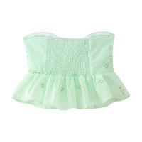OUWU- Novedad De Verano Para Mujer, Top Sin Tirantes Plisado Bordado, Estilo Corto Reductor De Edad A La Moda Con Bordes Con Volantes - details 3