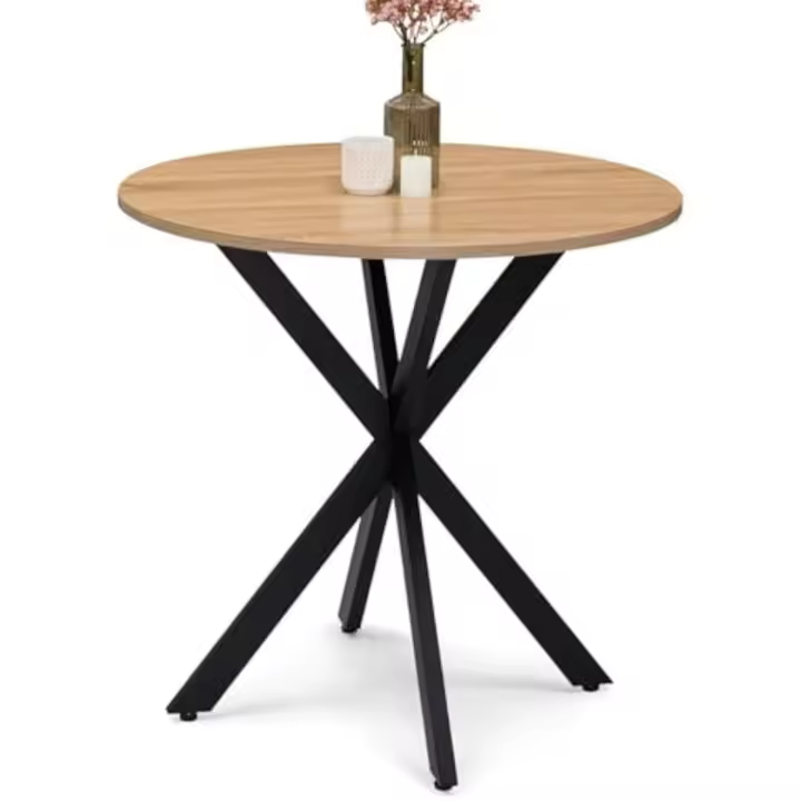 Mesa de comedor redonda para 4 personas, base de araña, madera y negro, 80 cm - 1
