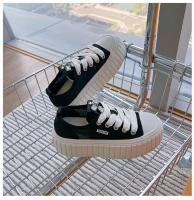 Zapatos de mujer con plataforma baja, zapatos deportivos de lona blanca - details 7