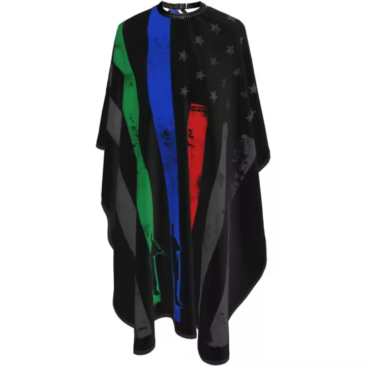 Capa de peluquero con logotipo de línea verde, azul y rojo de la bandera americana, capa de corte de pelo impermeable para peluquería profesional con cierre a presión ajustable, delantal de corte de pelo para estilista y uso doméstico, 55 x 66 pulgadas - 1