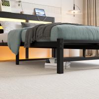 Marco de cama doble con estación de carga y luces LED, plataforma de metal resistente, marco de cama doble de 135 x 190 cm con cabecero de madera con almacenamiento, no necesita - details 6