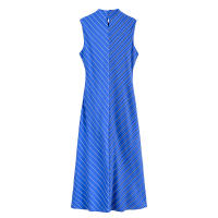 Ropa de mujer europea y americana, vestido largo a rayas de cuello alto semi temperamento de moda - details 2