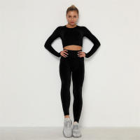 conjunto de yoga para mujer sin costuras ropa deportiva de gimnasio con manga larga sujetador de alto cinturón leggings de gimnasio traje deportivo - details 7