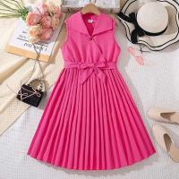 Vestido de Princesa para Niña en Verano Cinturón Encaje sin Mangas en Rosa - details 16