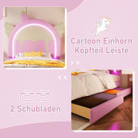 Cama tapizada, 90 x 200 cm, sin colchón, con tira de luz, cama con 2 cajones, forma unicornio, PU, rosa - details 8