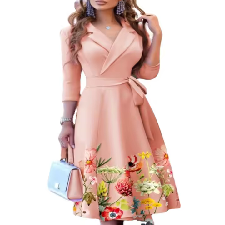 2025 otoño nuevo cuello en V correa de moda impresa longitud media cintura Ds para mujeres - 1