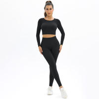 Conjunto de Yoga sin costuras para mujer, ropa deportiva de entrenamiento para gimnasio, Top corto de manga larga, Leggings de cintura alta, trajes deportivos de 2 piezas - details 10