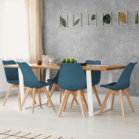 EGOONM-Sillas de comedor escandinavas, asiento acolchado de piel sintética y patas de haya, color azul pato SARA, juego de 6 unidades - details 0