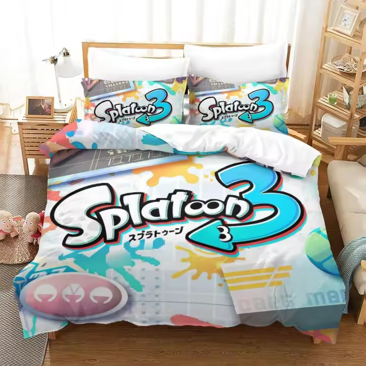 Juego Splatoon 3D Ropa de Cama Cubierta de Edredón, Funda de Almohada, Tamaño Rey, Reina, Twin - 1