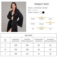Bata de satén blanca y negra para mujer, vestido de noche de manga larga acampanada, vestido de novia Sexy - details 0