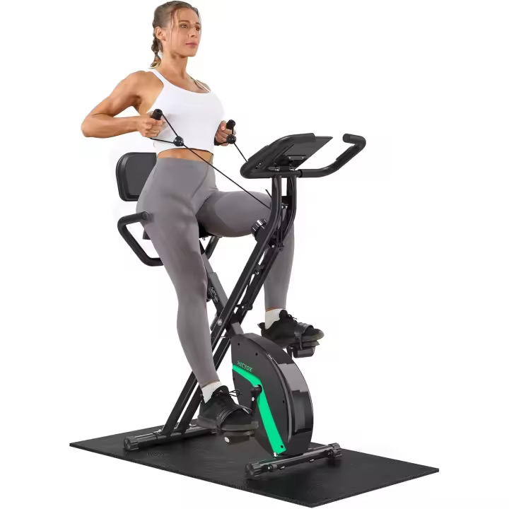 Estática, Micyox MX-600 Bicicleta de Ciclismo Interior Plegable Magnética con Pantalla LCD y Sensor de Frecuencia Cardíaca, Bicicleta con Bandas de Resistencia que Ahorra Espacio - 1