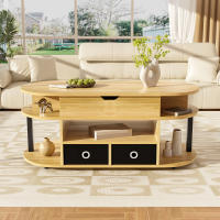 Mesa de centro moderna de madera veteada, con función elevadora, espacio de almacenamiento y cajones de tela negra - Versátil, elegante y práctica para el salón y la oficina - details 1