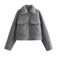 Chaqueta Corta de Tweed para Mujer Abrigo de Temporada de Otoño-Invierno con Cremallera - details 1