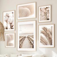 Póster Nórdico Minimalista de Flor y Hierba en Beige Decoración de Habitación Moderna Arte de Pared en Lienzo Pintura de Escena de Otoño - details 2