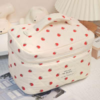 Bolsa De Maquillaje Para Mujer Estilo Fashion Con Diseño De Fresa Bolsa De Cosméticos Portátil Y Cute Bolso De Almacenamiento Para Viajes Cierre De Cremallera Material PU Y Algodón - details 1