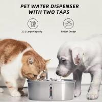 Fuente de agua para gatos de doble cuenco de 3 litros/101 oz, fuente para beber para mascotas de acero inoxidable, cuencos para gatos 2 en 1 para agua de comida (agua-agua), dispensador automático de agua para perros ultrasilencioso con bomba y 5 filtros - details 1