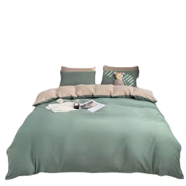 Juego de Ropa de Cama de Algodón Bordado Sencillo Funda de Edredón de Color Sólido Lavado - 1