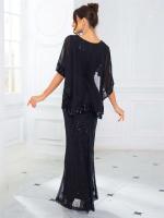 Largo con lentejuelas y mangas de murciélago, gasa, elegante vestido de noche elástico fiesta de graduación para mujer - details 13