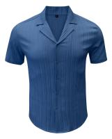 Hombre manga corta cuello cubano camisa a rayas verano casual top chaqueta - details 1