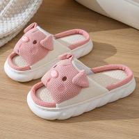 Nuevos Pantuflas De Lino Rosa 3.5cm Para Mujer Diseño De Cerdo Casual Y Moda Cómodas Y Antideslizantes Para El Hogar - details 4