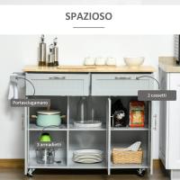 Cocina en Movimiento Mueble Auxiliar de Cocina con 2 Cajones, 3 Puertas y Barra Lateral - details 2