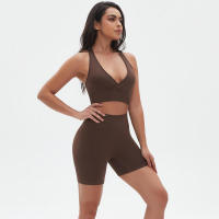 Conjunto deportivo Top deportivo transpirable, secado rápido, cuello en V, tejido de nailon - details 25