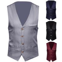 Chaleco clásico Formal de negocios para hombre, traje de Color sólido, de un solo pecho, talla grande, novedad de 2020 - details 0