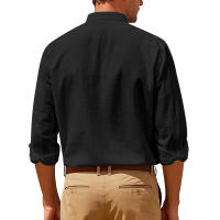 Camisa de lino de primavera y otoño, manga larga, cuello alto, transpirable, pegatina informal, camisa de bolsillo, hombres - details 25