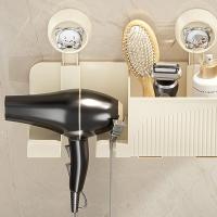 Soporte de secador de pelo con ventosa de plástico, soporte de secador de pelo sin perforaciones montado en la pared con caja de almacenamiento, ahorro de espacio - details 1
