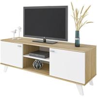 Mueble TV Moderno para Sala de Estar 2 Puertas y Baldos Centrales Acabado en Roble y Blanco - details 0