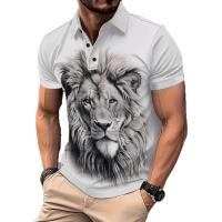 POLO de manga corta con solapa para hombre, estampado de león animal de verano, informal diario - details 0
