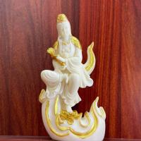 Mesa de té para el hogar chapada en oro Guanyin sin llamas tallada en fruta de marfil, adornos artesanales para sala de estar - details 3