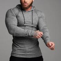 Otoño e invierno delgado con capucha de manga larga camiseta de los hombres Rayas Slim casual fitness deportes jersey entrenamiento camisa de fondo - details 4