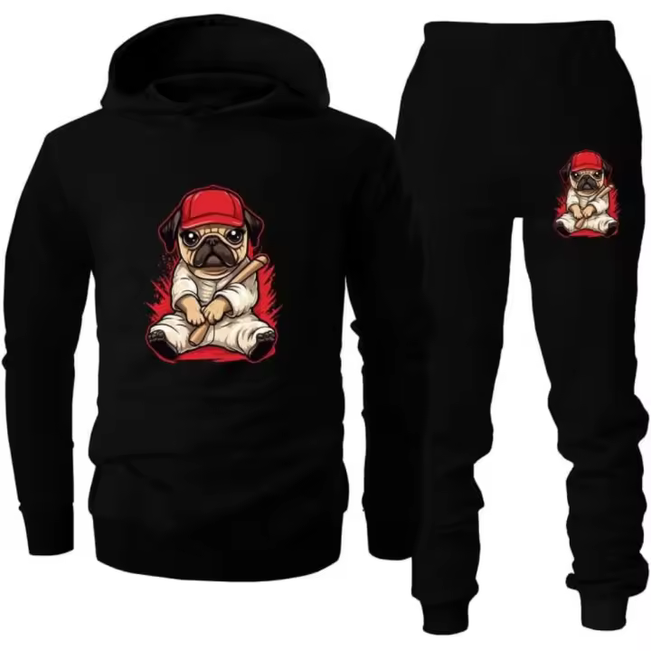 Conjunto de 2 piezas de chándal para hombre con diseño de perro, sudadera con capucha, sudadera atlética para correr, sudadera y pantalones de chándal - 1