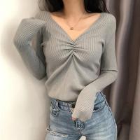 2025 suéter Sexy con cuello en V para mujer, Jersey de punto de otoño, Jersey elegante suave coreano ajustado de manga larga para mujer, Top básico nuevo de invierno - details 18