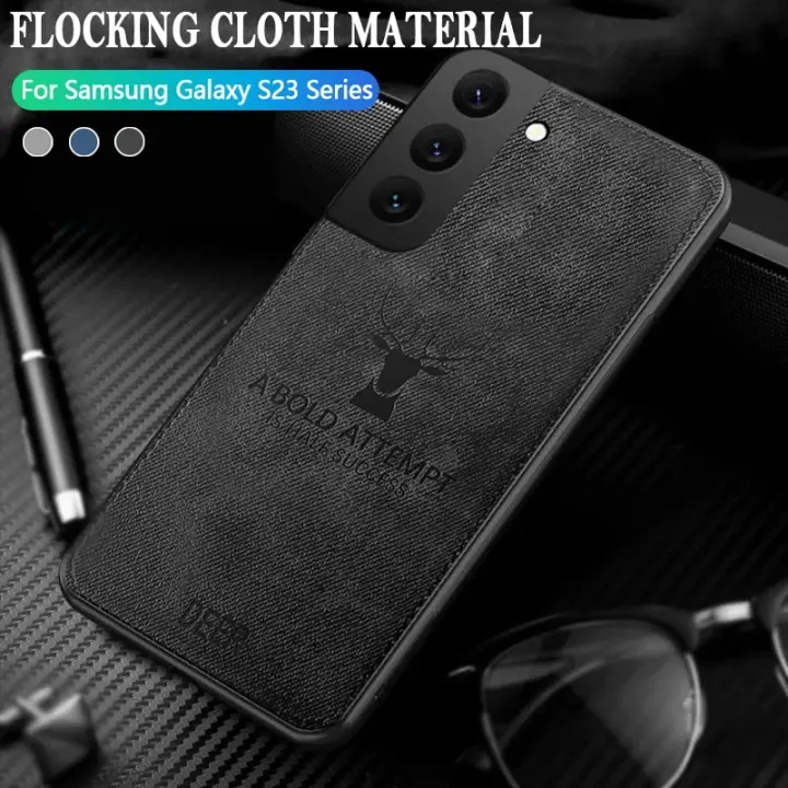 Funda de ciervo de piel de tela delgada para Samsung Galaxy S23 Ultra FE S22 S21 S24 Ultra A15 A25 A35 A55 A34 A52 A54 5G cubierta trasera dura - 1
