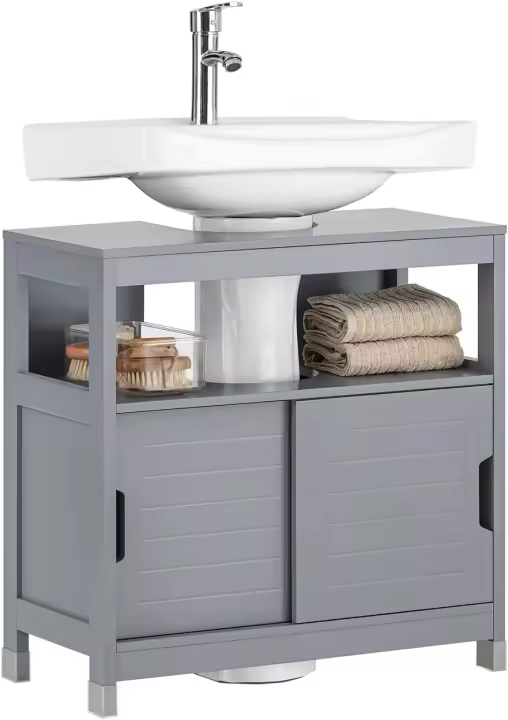 Armario de Baño de Suelo Blanco 1 Estante y 2 Puertas Corredoras 60 x 30 x 60 cm - 1