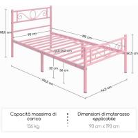 Cama Individual Hierro Cama Metálica para colchón de 90 x 190cm Cama Industrial Estructura Metal - details 53