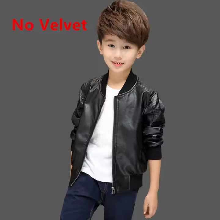 Abrigos para niños, moda Otoño Invierno, además de terciopelo/sin terciopelo, dos estilos, chaqueta de cuero PU de algodón cálida para niños de 1 a 11 años - 1