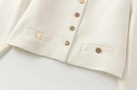 Chaqueta Cropped de Botón Dorado Manga Larga Cuello Largo Ropa Exterior para Mujeres Moda Chic - details 5