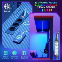 Ordenador con estanterías, pequeño Escritorio esquinero con iluminación LED y enchufes, 113 cm - details 5
